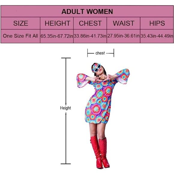 Hippie Costume 60s 70s Flower For Women - Picture 2 of 5